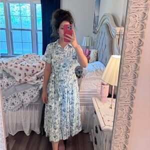 Rachel Zoe Light Blue and White Toile Midi Shirt Dress